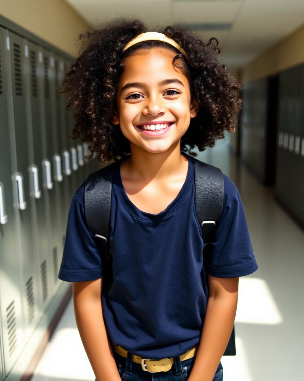 Smiling student in a school hallway